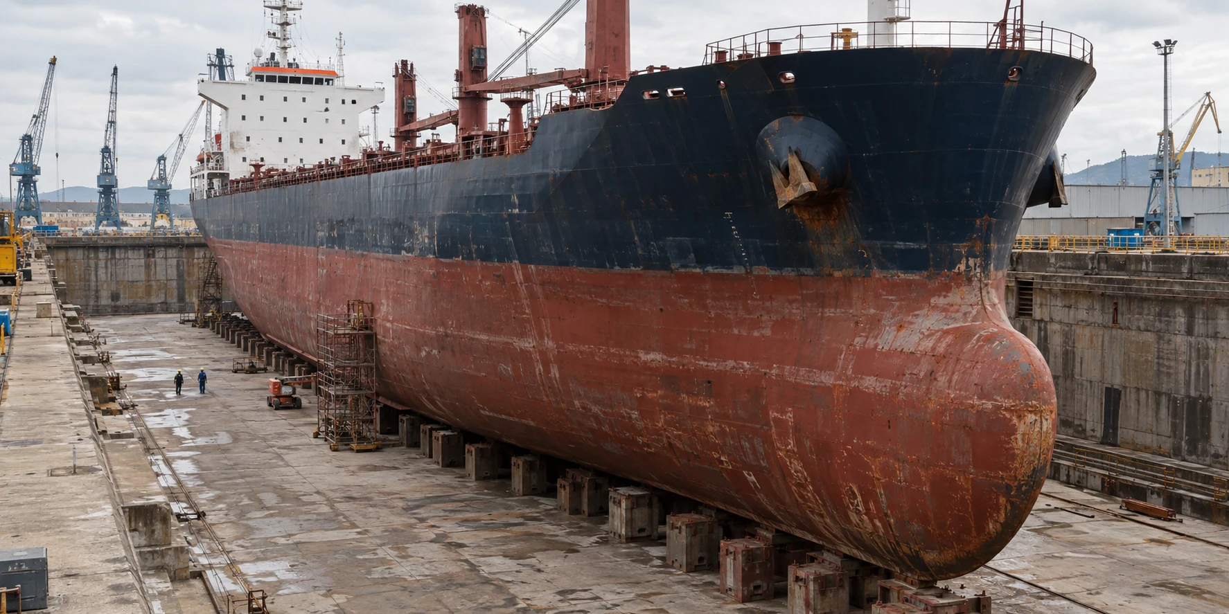 Illustrative vessel dry-docking maintenance scene