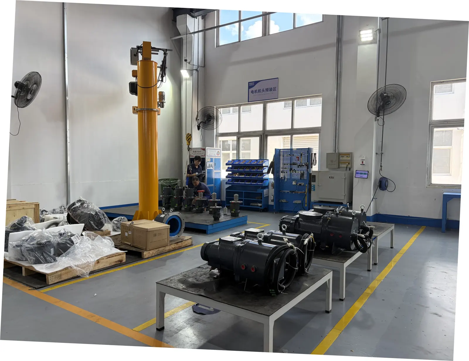 Equipment assembly benches and workshop preparation area