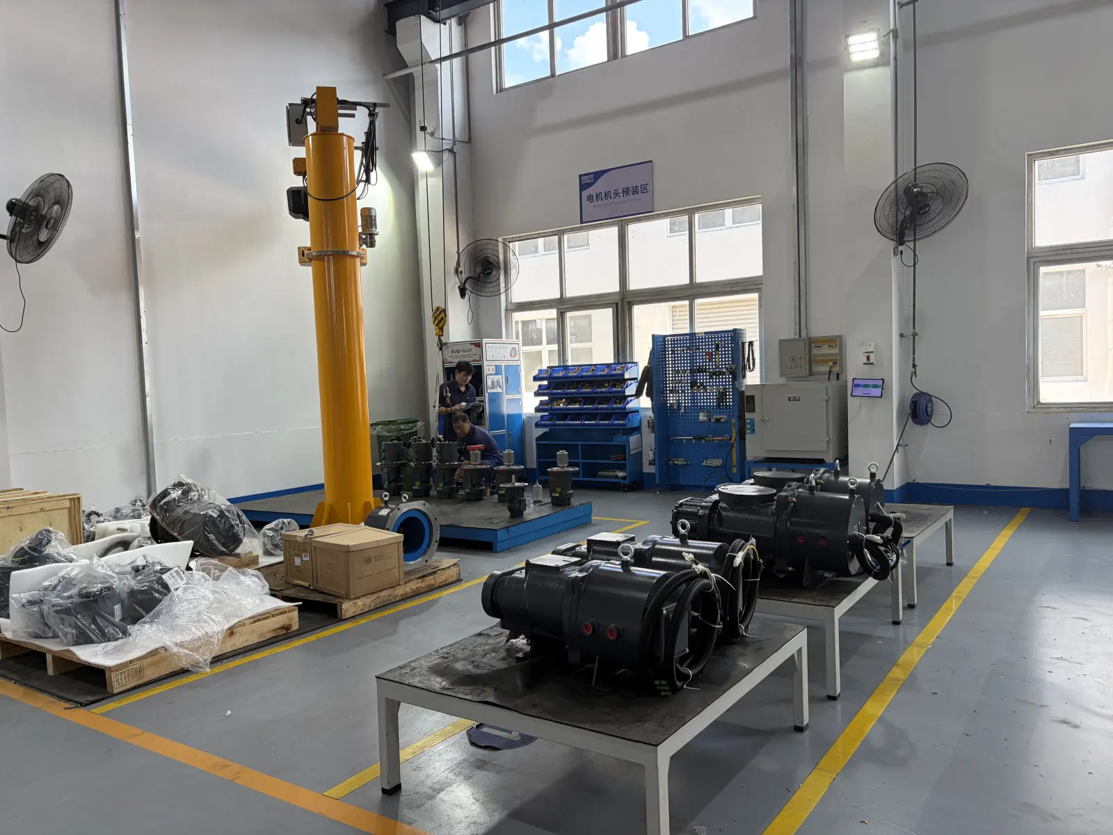 Motor and compressor assembly benches